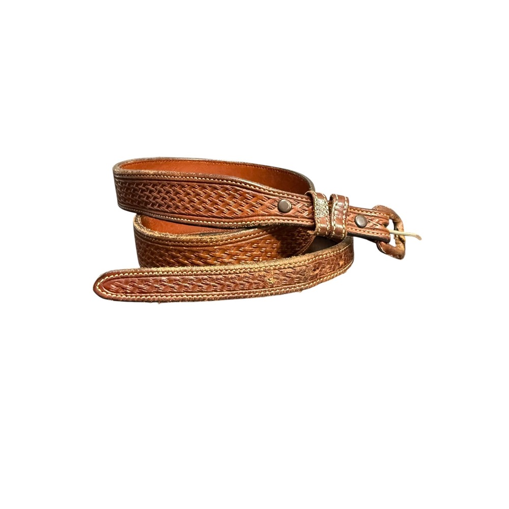 Vogt Vintage Brown Leather Basketweave Belt Handmade Mexico Unisex 36